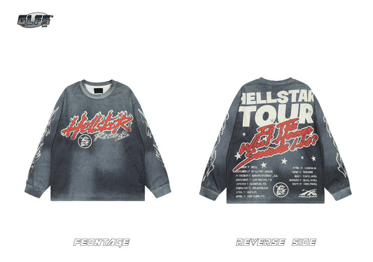 Washed Gradient Letter Print Long Sleeve T-Shirt WN26477