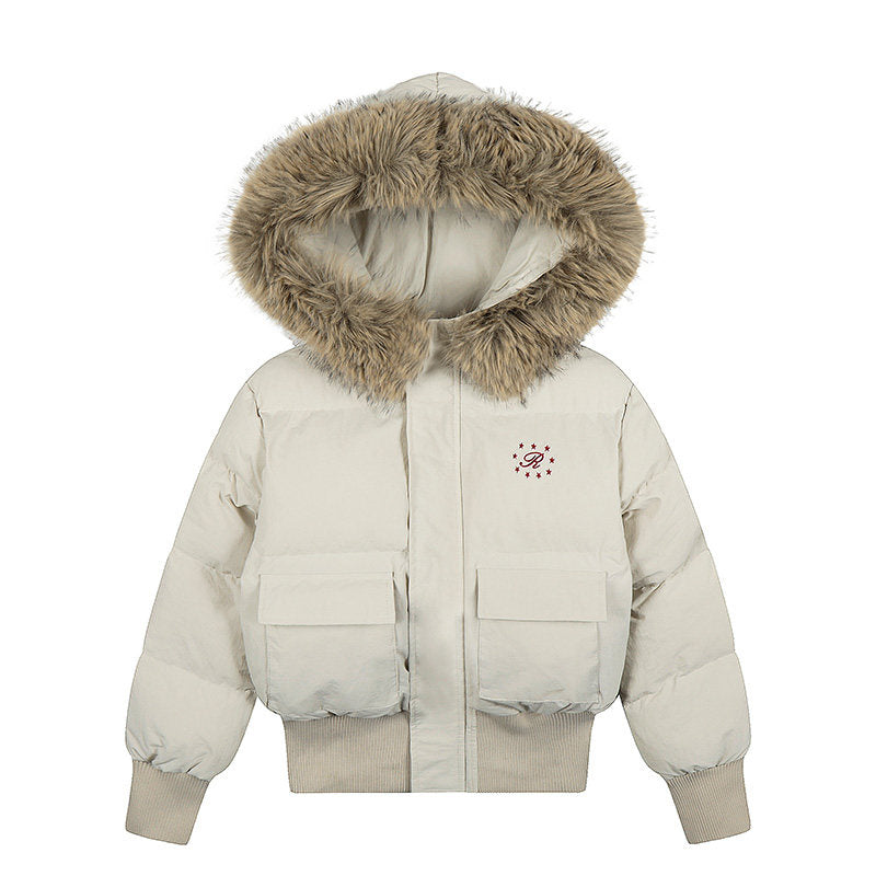 Fake Fur Collar Short Hooded Puffer Jacket WN24195