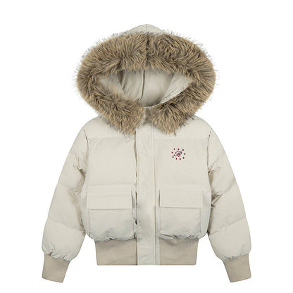 Fake Fur Collar Short Hooded Puffer Jacket WN24195