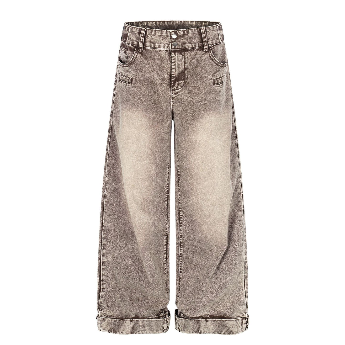 Washed Damage Wide Leg Curved Denim Jeans WN25860