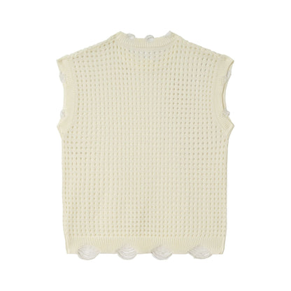 Mesh Damage Design Knit Vest WN25757