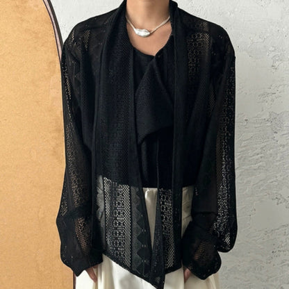 Jacquard Lace Patchwork Ribbon Long Sleeve Shirt WN19980