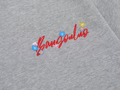Floral Letter Embroidery Oversize Short Sleeve T-Shirt WN26897