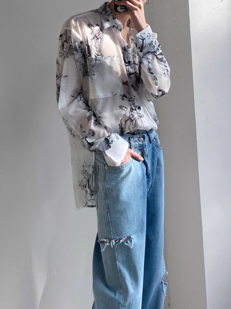 Oversize Sheer Long Sleeve Shirt WN6767