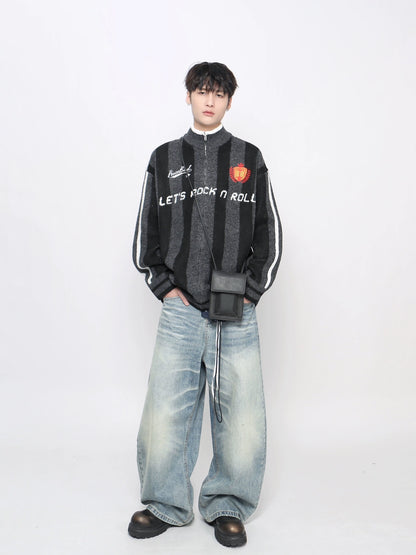 Badge Embroidery Zipper Knit Cardigan WN21050