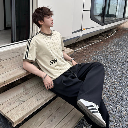 Letter Pinstripe Short Sleeve T-Shirt WN25204