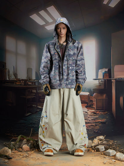 Cartoon Embroidery Wide Leg Pants WN21366