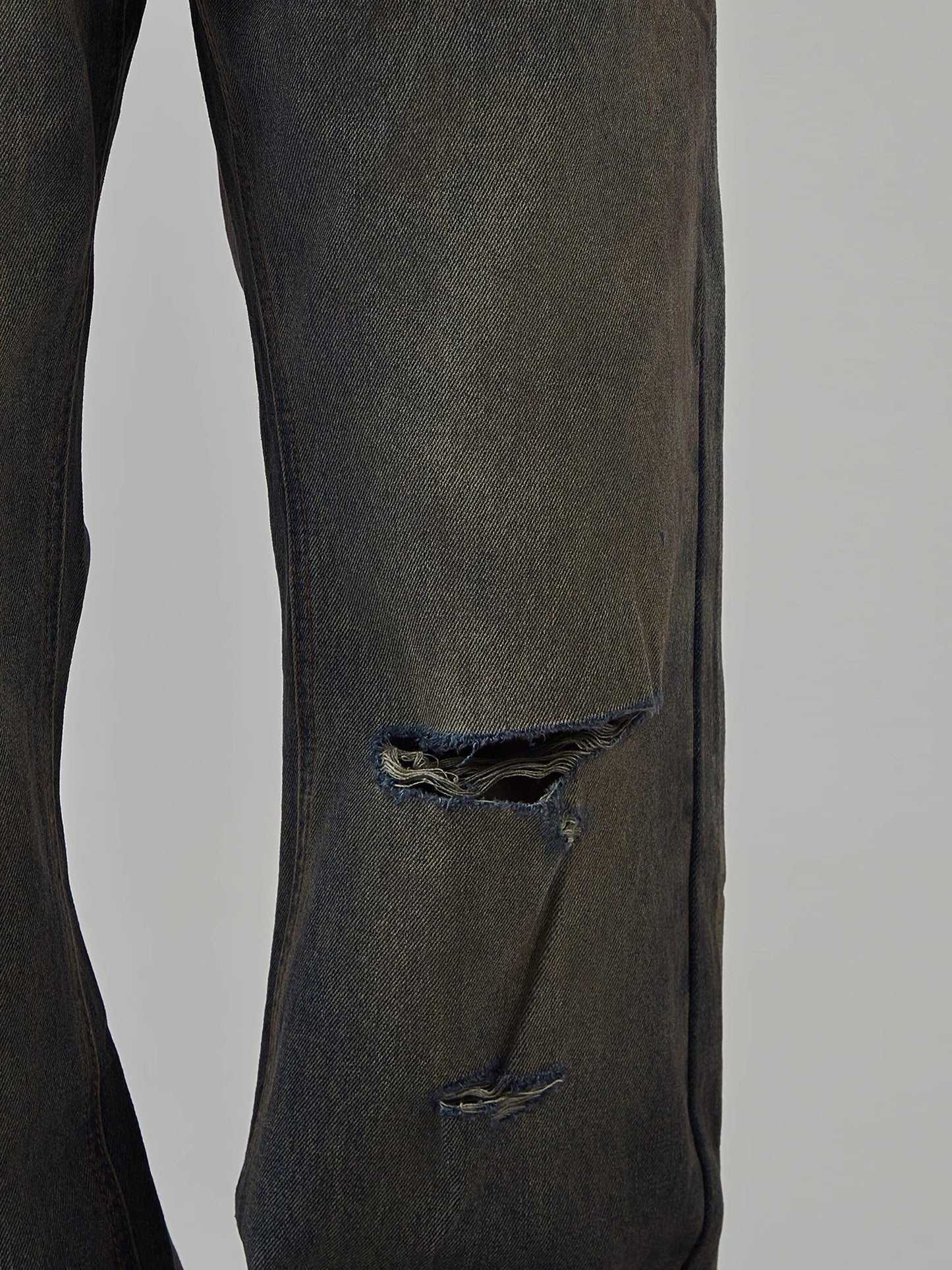 Yellow Mud Dyed Wide-Leg Straight Denim Jeans WN7016