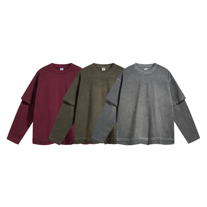 Fake Layered Round Neck Long Sleeve T-Shirt WN7811