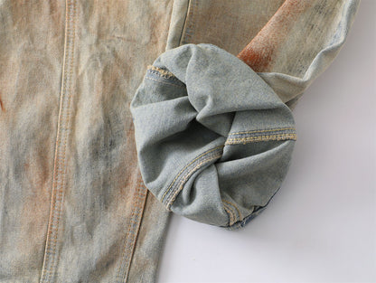 Washed Mud Dye Dirty Wide-Leg Denim Jeans WN15083