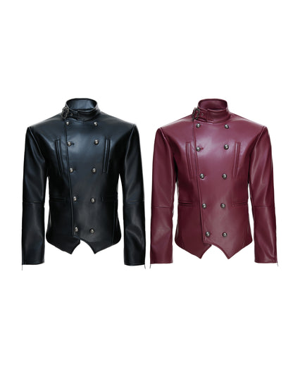 Button Double-Breasted PU Leather Jacket WN23553