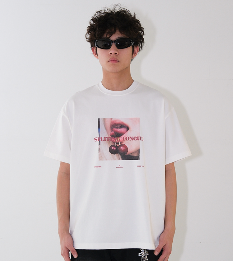 Lip Cherry Print Short Sleeve T-Shirt WN26642