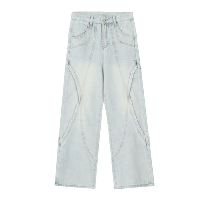 Washed Wide-Leg Straight Denim Jeans WN11047