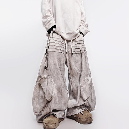 Curved Cut Wide Leg Cargo Denim Jeans WN23992