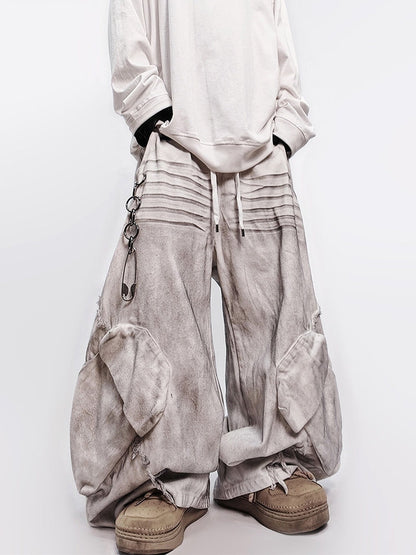 Curved Cut Wide Leg Cargo Denim Jeans WN23992