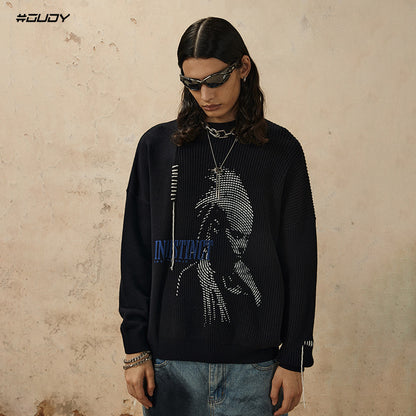 Asymmetric Drawstring Patchwork Knit Sweater WN12585