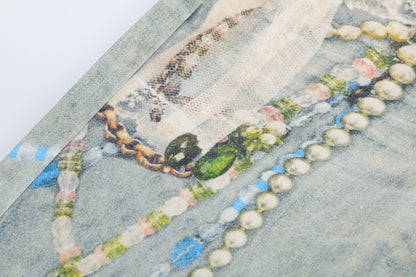 Pearl Chain Collage Print Denim Half Jeans WN25425