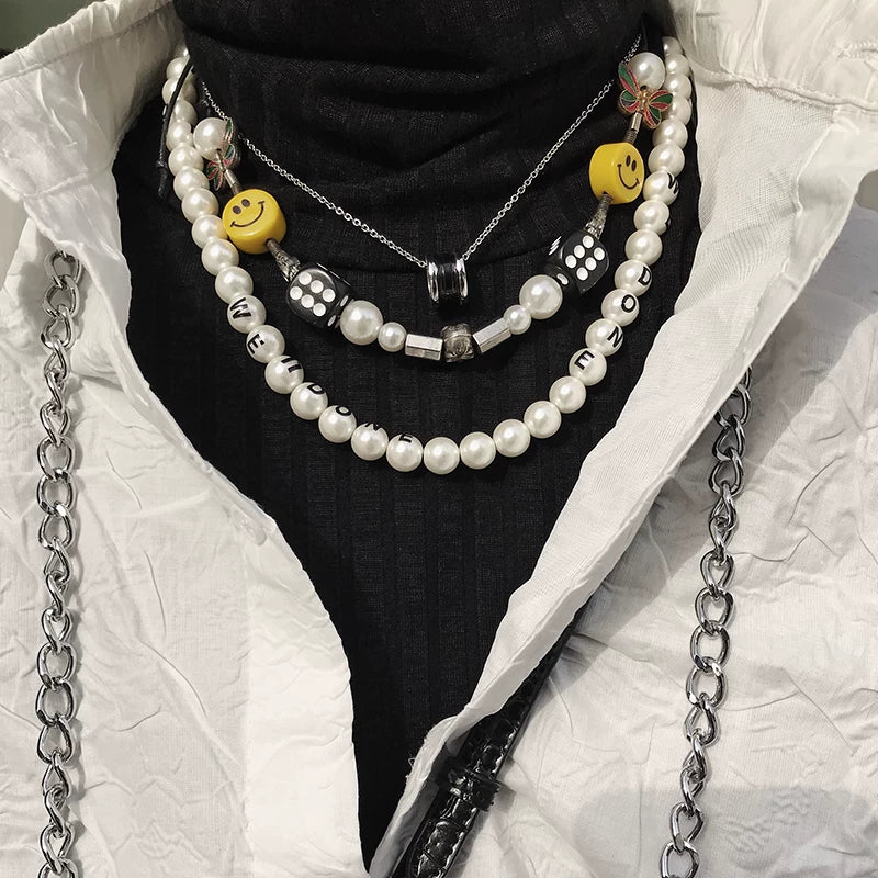WN25142 Yang Yifan trendy brand necklace, versatile and personalized men's necklace, pendant, hip-hop street pearl chain pendant, accessory, women's trendy style WN25142