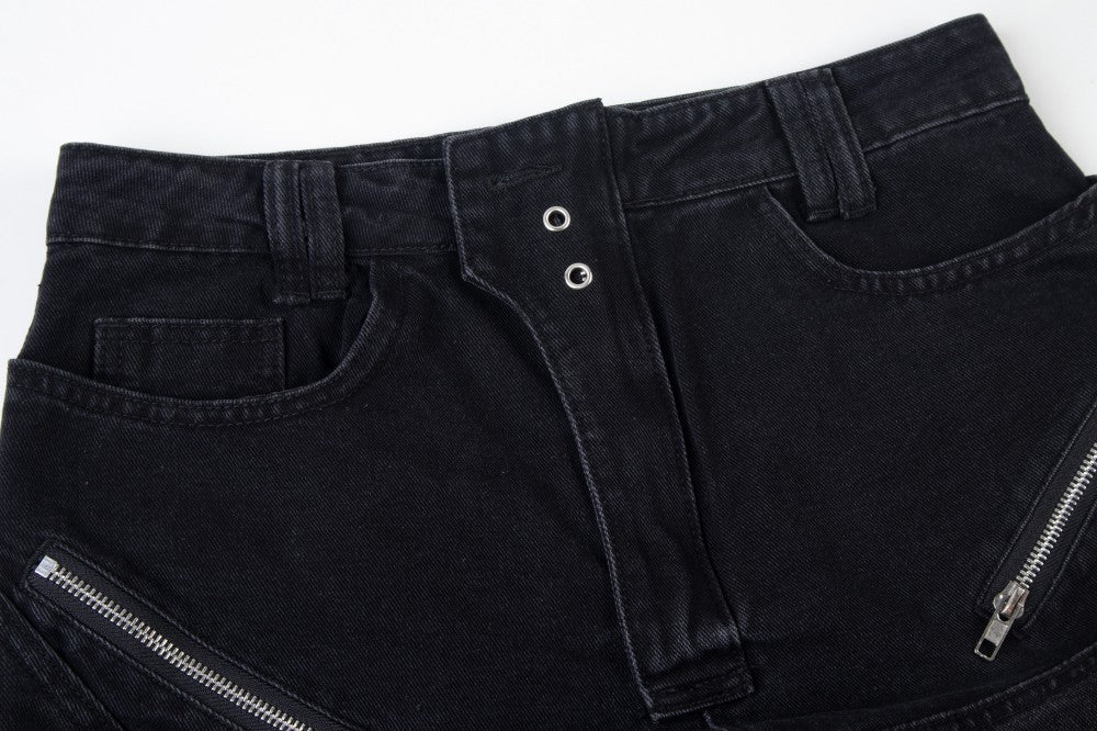 Bleached Damage Multi-Pocket Wide Leg Denim Jeans WN27797