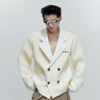 Sequin Textured Deep V Double-Breasted Knit Jacket WN21699