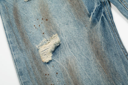 Washed Damage Barrel Denim Jeans WN26080