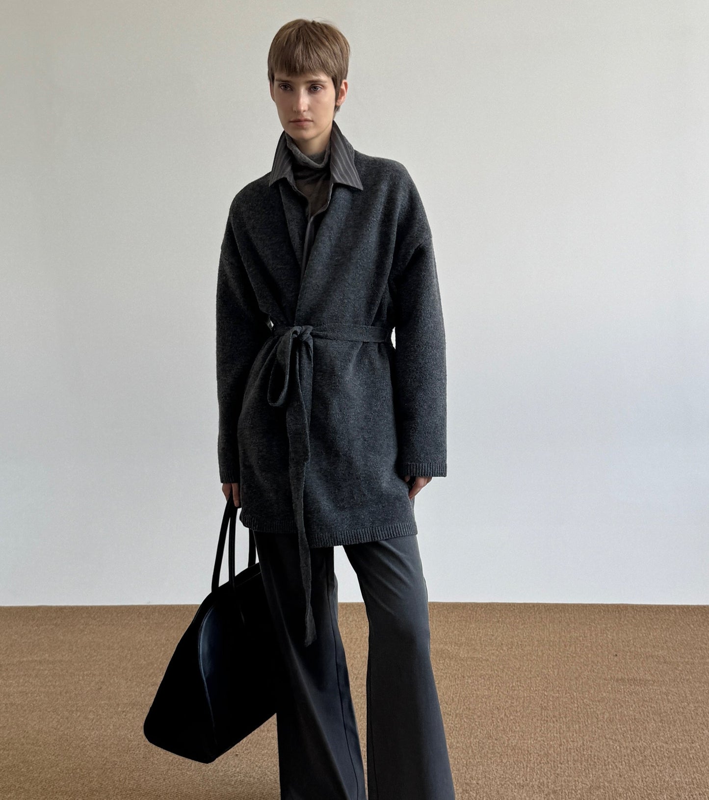 Belted Knit Plain Cardigan WN21508