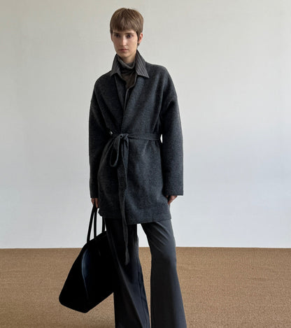 Belted Knit Plain Cardigan WN21508