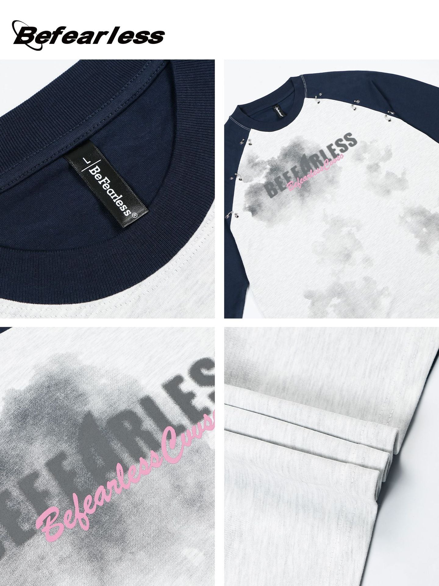 Dirty Eyelet Letter Print Long Sleeve T-Shirt WN26187