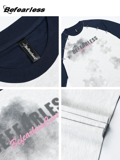 Dirty Eyelet Letter Print Long Sleeve T-Shirt WN26187