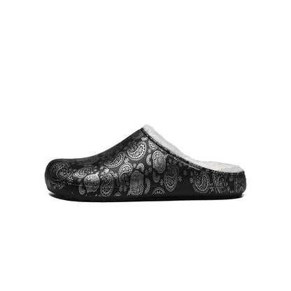 Paisley Print Fake Fur Lined Mules WN23352