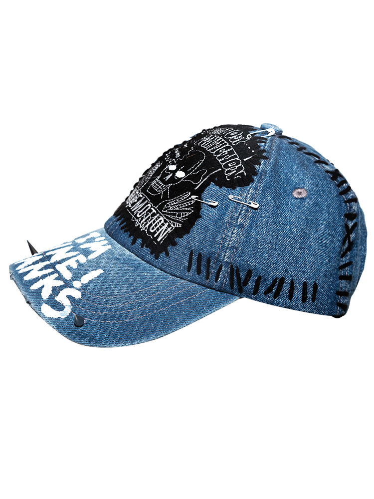 Denim Patchwork Skull Design Cap WN21149