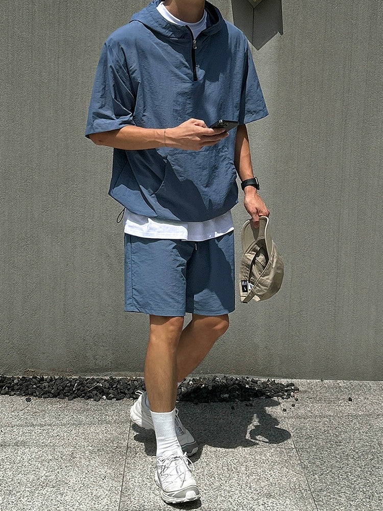 Quick-Dry Short Sleeve Hoodied T-shirt & Straight Half Pants Setup WN20316