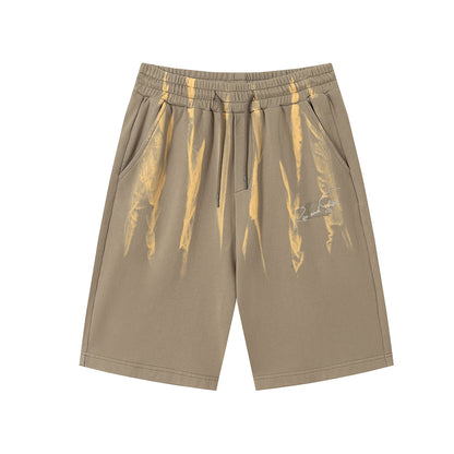 Drawstring Wash Tie-Dye Damage Half Sweatpants WN25589