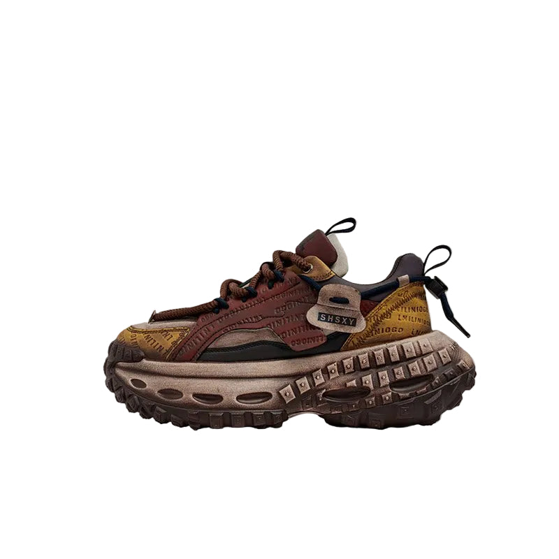 Studs Letter Print Chunky Lace-Up Sneakers WN23342