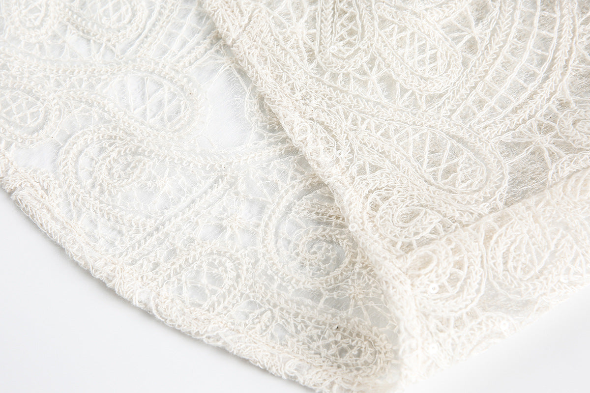 Graffiti Lace Cutout Short Sleeve Shirt WN16181