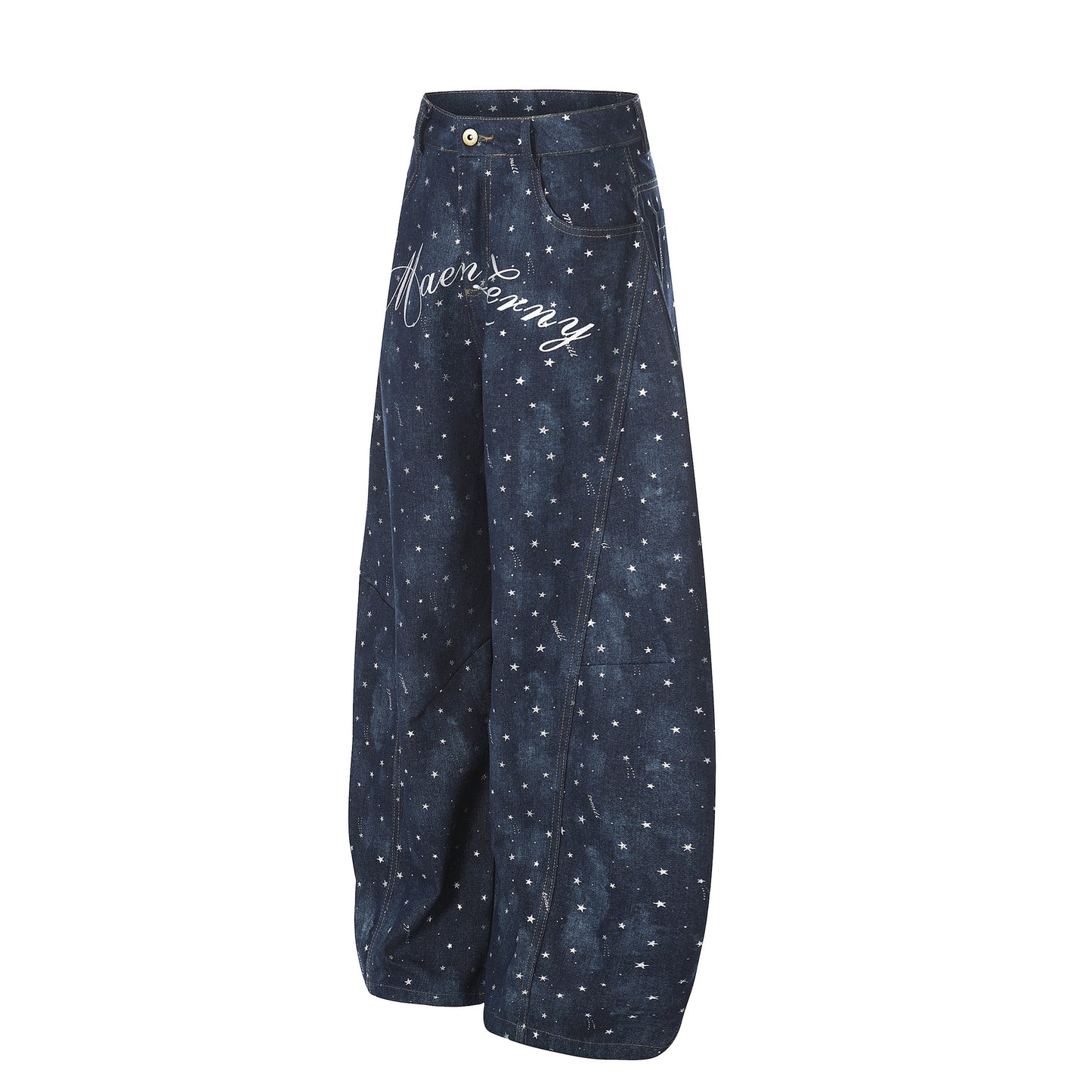 Star Print Curved Wide Leg Denim Jeans WN25696