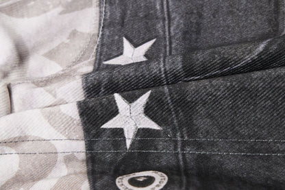 Star Damage Washed Wide Leg Denim Jeans WN25519