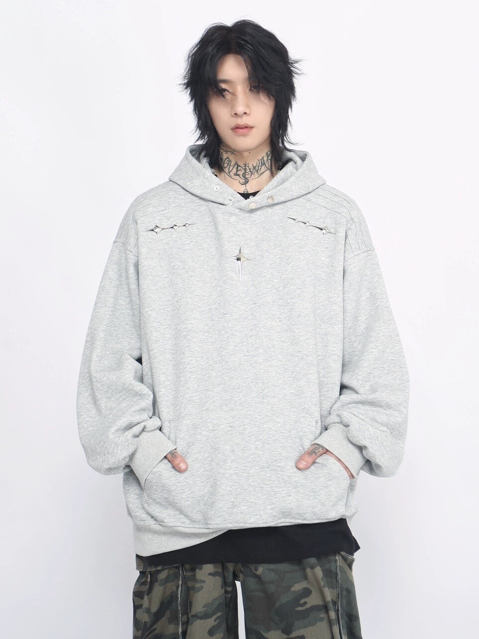 Metallic Design Oversize Hoodie WN8394