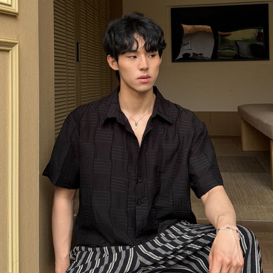 Geometric Texture Oversize Short Sleeve Shirt WN24862