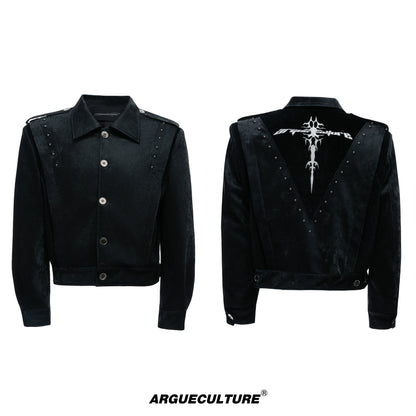 Studs Graphic Print Embroidery PU Leather Jacket WN20548