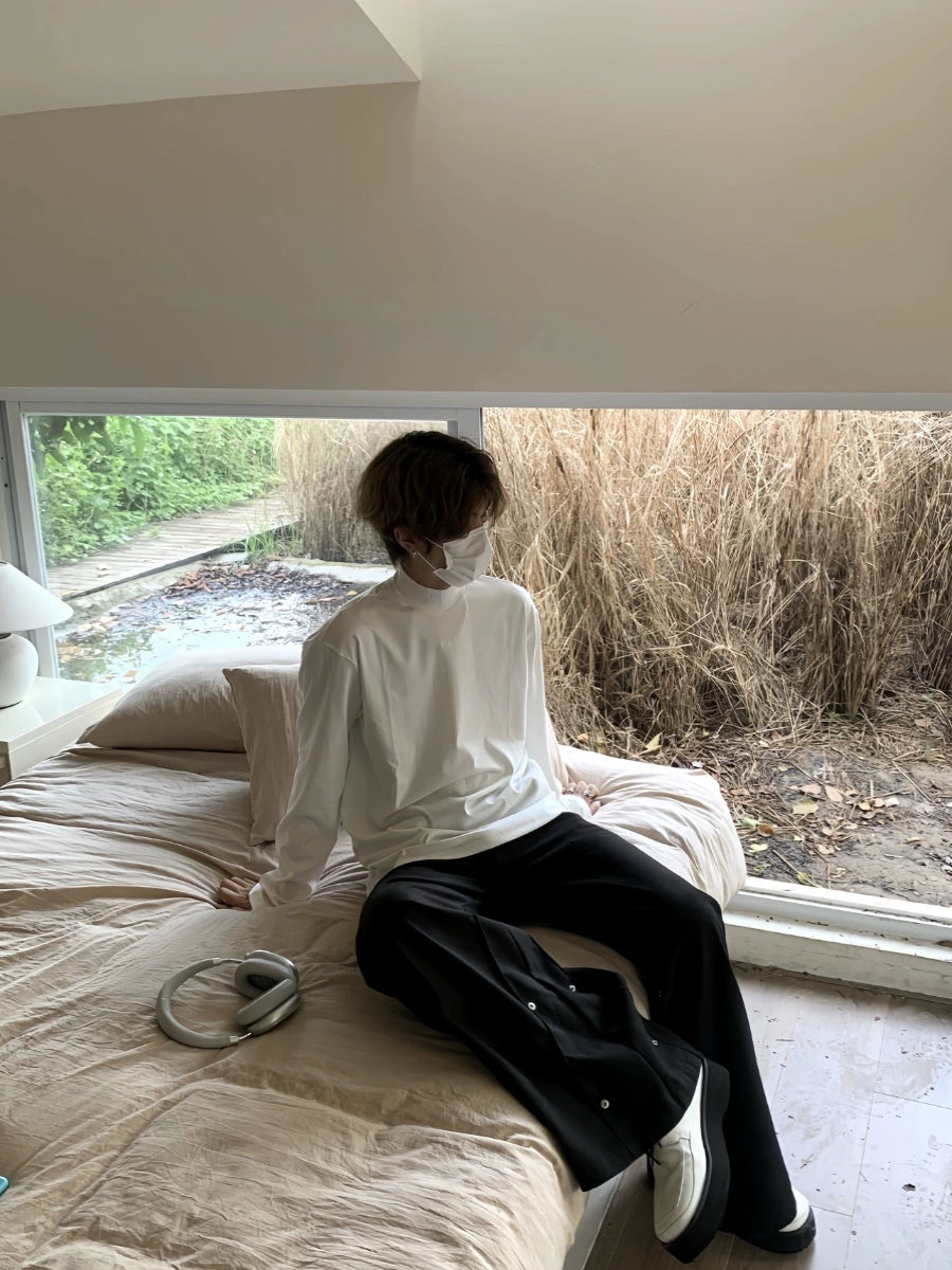 Plain High-Neck Long Sleeve T-Shirt WN19735