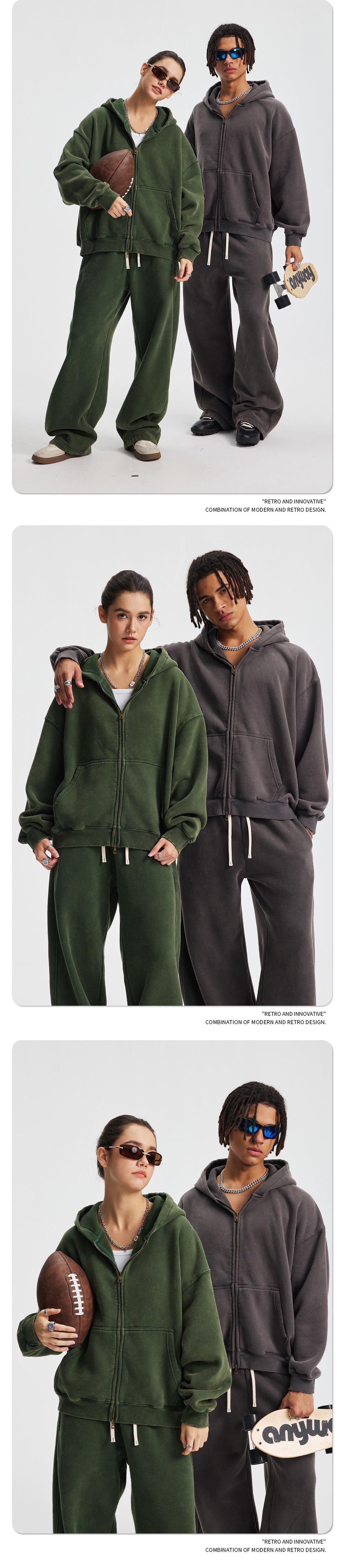 Fleece Lining Zip-Up Wax Dye Zipper Hoodie WN23111