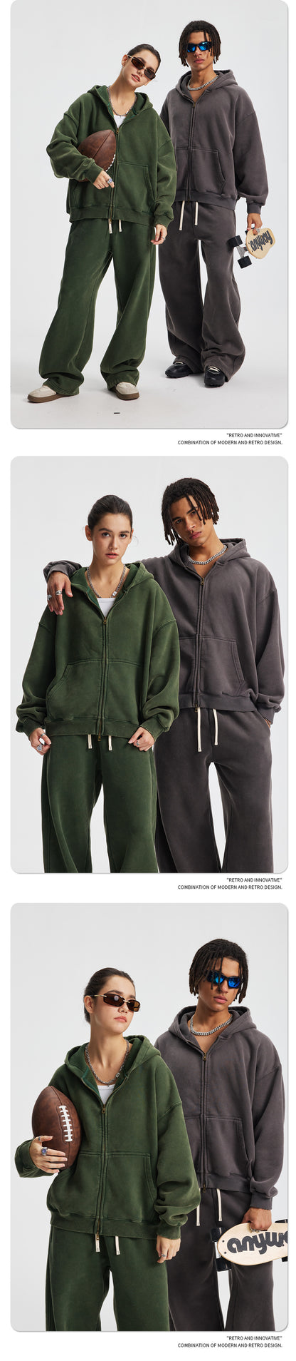 Fleece Lining Zip-Up Wax Dye Zipper Hoodie WN23111