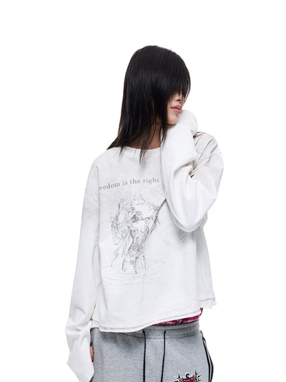 Washed Graphic Print Heavyweight Long Sleeve T-Shirt WN27354