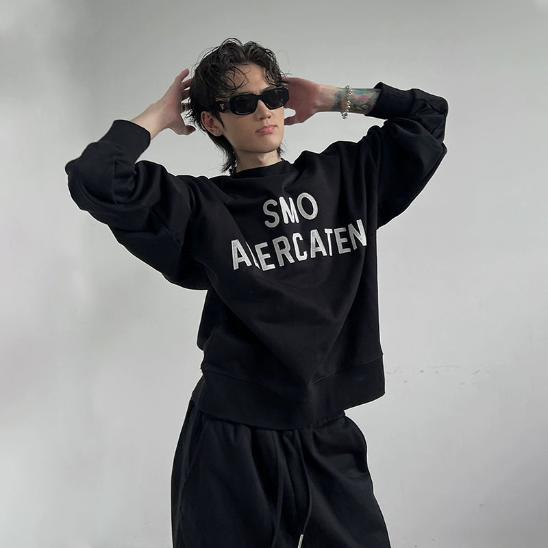 Oversize Embroidery Sweatshirt & Side Tape Sweatpants Setup WN10777