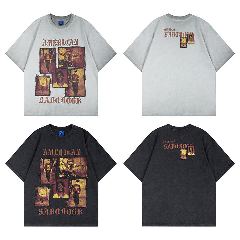 Washed Portrait Print Short Sleeve T-Shirt WN25785