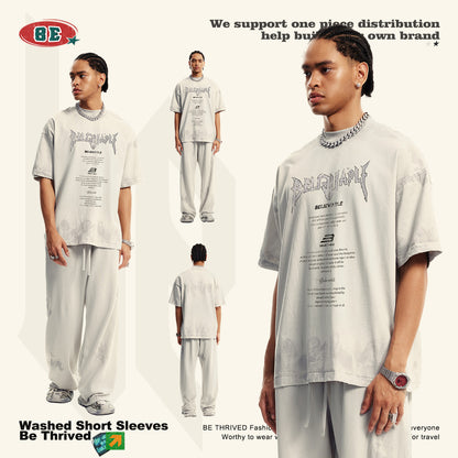 Washed Print Oversize Short-sleeve T-shirt WN6441