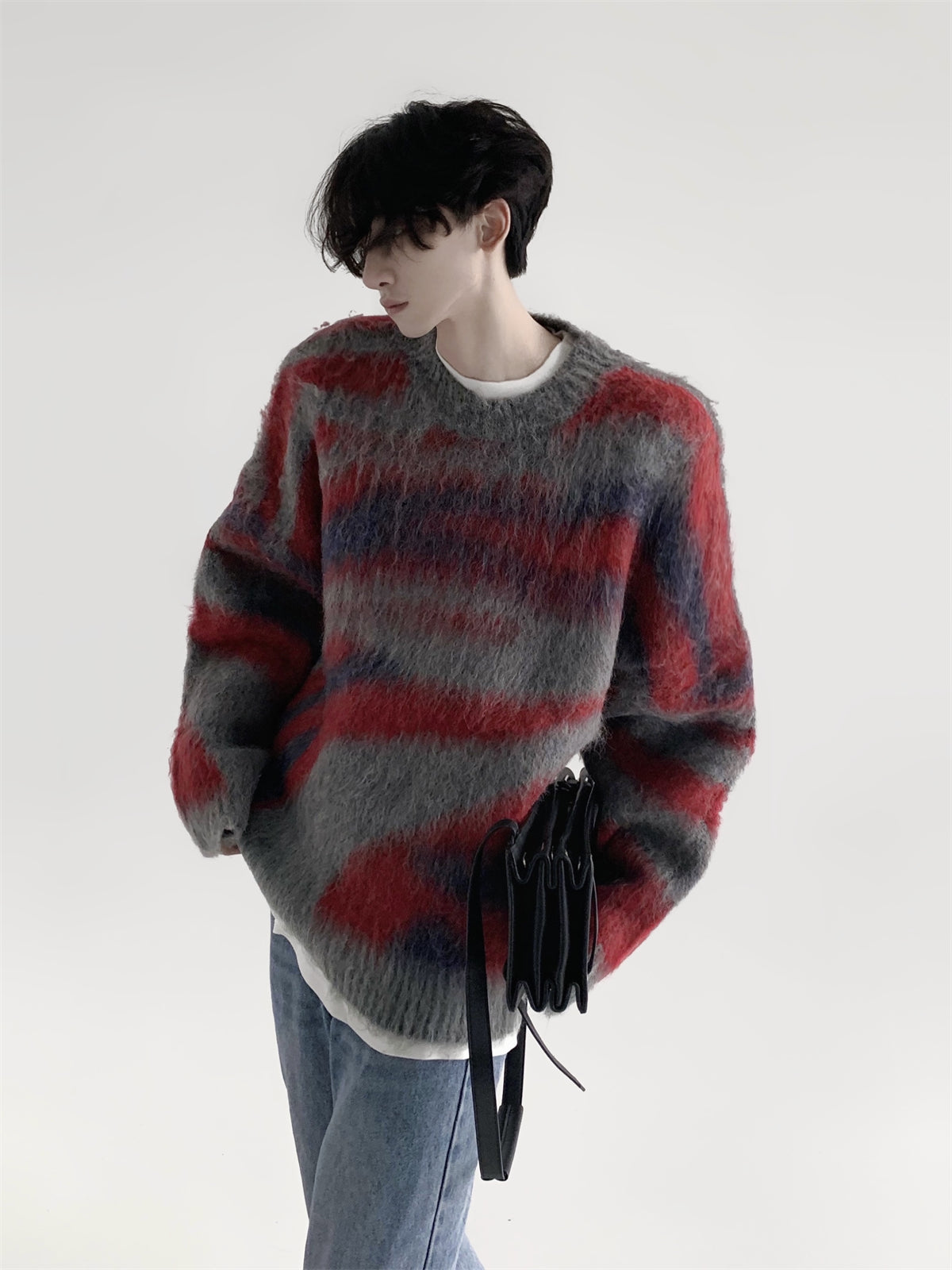 Oversize Stripe Plush Knit Sweater WN9117