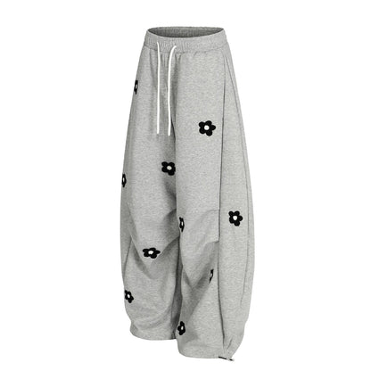 Flower Print Drawstring Wide Leg Sweatpants WN25427