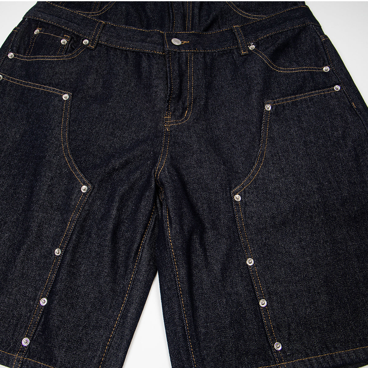 Fake Layered Double-Waist Wide Leg Denim Short Pants WN25667